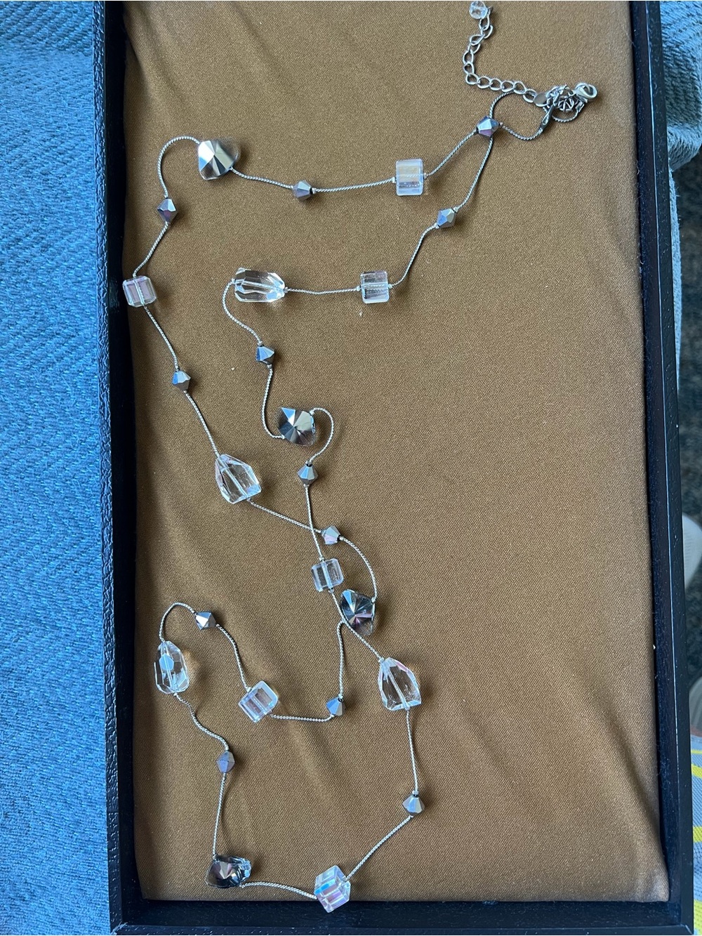 Premier Designs Silver and Clear Beaded Long Necklace and earrings